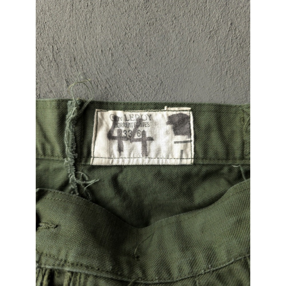 Vintage 1960s Guy Leroy Green Cotton Twill Mechanic Pants Military Style 32 x 27 - Picture 5 of 12